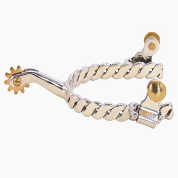 Hilason Western Horse Riding Twist Gorgeous Design Button Stainless Steel Solid Brass Rowel Spur